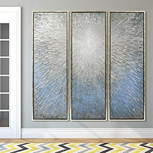 lot 3430 image: Empire Art Direct Empire Art Silver Ice Hand Painted, Heavily Textured Bold Neutrals by Martin Edwards Wall D�cor, 60in.x20in.x1.5in.ea, Metallic, Sliver, Blue
