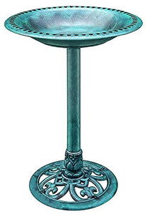 lot 3432 image: VIVOHOME 28 Inch Height Polyresin Lightweight Antique Outdoor Garden Bird Bath Green