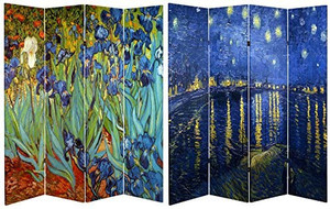 lot 3437 image: Oriental Furniture 6 ft. Tall Double Sided Works of Van Gogh Canvas Room Divider - IrisesStarry Night Over Rhone
