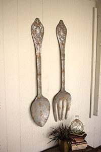 lot 3442 image: Kalalou CMN1008 Set of Large Metal Fork and Spoon Wall Decor, One Size, Gray