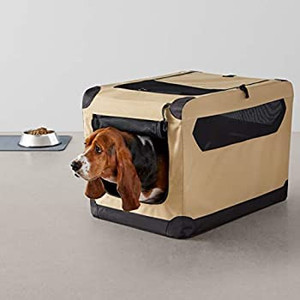 lot 3454 image: Portable Folding Soft Dog Travel Crate Kennel - 21 X 21 X 30 Inches, Tan
