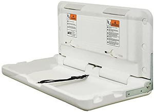 lot 3455 image: ECR4Kids ELR-18004 Wall-Mounted Baby Changing Station, Horizontal Fold-Down Diaper Change Table with Safety Straps for Commercial Bathrooms, ADA and ANSI Compliant, White Granite