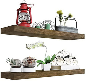 lot 5901 image: BAMFOX Floating Shelves Set of 2��Natural Bamboo Wall Shelf Wall Mounted Shelves��Wall Mount Display Rack with Large Storage L23 x W6 for Kitchen Living Room Bathroom Bedroom