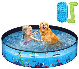 lot 5905 image: Unomor Foldable Dog Pool - Pet Pool with Pet Brush Chew Toy and Storage Bag - Portable Dog Bathing Tub for Large Small Dogs Kiddie Pool for Kids Toddler Two Large Size (47 x12 63 x12)