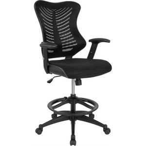 lot 5933 image: Flash Furniture High Back Designer Black Mesh Drafting Chair with LeatherSoft Sides and Adjustable Arms