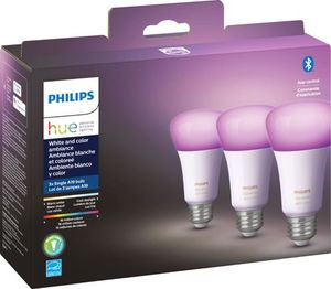 lot 1011 image: Philips - Hue White & Color Ambiance A19 Bluetooth LED Smart Bulbs (3-Pack) - Multicolor