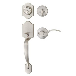 lot 1093 image: Amazon Basics Handleset with Shelby Lever - Single Cylinder - Satin Nickel,Model UNKNOWN