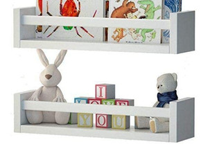 lot 1137 image: Wallniture Utah Set of 2 Nursery Room Wood Floating Wall Shelves White