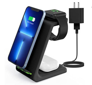 lot 1158 image: Wireless Charging Stand, GEEKERA 3 in 1 Wireless Charger Dock Station