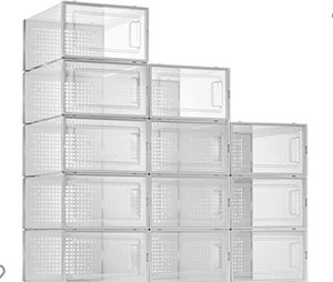lot 1176 image: SESENO. 12 Pack Shoe Storage Boxes, Clear Plastic Stackable Shoe Organizer Bins, Drawer Type Front Opening Shoe Holder Containers