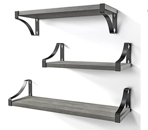 lot 1187 image: AMADA HOMEFURNISHING Floating Shelves Wall Mounted Set of 3, Rustic Wood Wall Shelves for Bedroom, Bathroom, Living Room, Kitchen, Laundry Room Storage & Decoration, Gray
