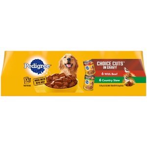 lot 1301 image: PEDIGREE CHOICE CUTS in Gravy With Beef and Country Stew Adult Canned Wet Dog Food Variety Pack, 13.2 oz. Cans