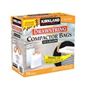 lot 1317 image: kirkland compactor bags, 18 gallon, smart fit gripping drawstring