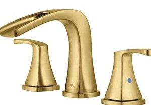 lot 1394 image: PARLOS Waterfall Widespread Bathroom Sink Faucet,Brushed Gold, Part # 1407008