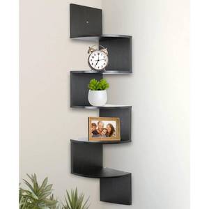 lot 1399 image: Greenco 5 Tier Wall Mount Corner Shelves Espresso Finish