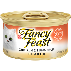 lot 1462 image: Case of Fancy Feast Wet Cat Food, Flaked Chicken & Tuna Feast, 3 oz. Can