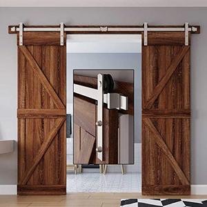 lot 60947 image: EaseLife 8 FT Brushed Nickel Double Door Sliding Barn Door Hardware Track Kit,I Shape