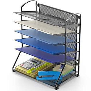 lot 60952 image: SimpleHouseware 6 Trays Desktop Document Letter Tray Organizer, Black