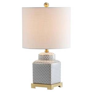 lot 9813 image: Cleo 21.5 CeramicMetal Ginger Jar LED Table Lamp, WhiteBlack by JONATHAN Y- Retail$102.99