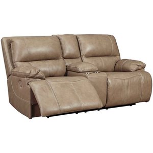 lot 9820 image: Ashley Furniture Ricmen Leather Power Reclining Loveseat in Putty - Retail$1593.94