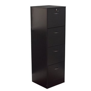 lot 9679 image: Wilson 4 Drawer Wood Vertical Lockable Filing Cabinet, Black