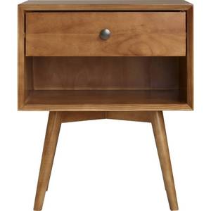 lot 9688 image: MCM 1 Drawer Solid Wood Nightstand - Caramel