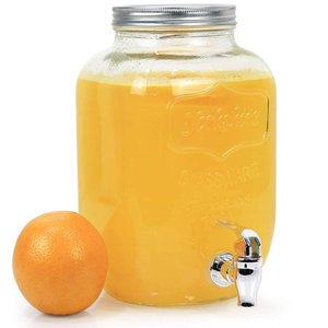 lot 9728 image: Estilo 1 Gallon Single Glass Beverage Drink Dispenser With Leak Free Spigot, Clear