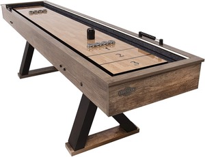 lot 9825 image: American Legend Kirkwood 9ft Light Up Shuffleboard w Bowling - Retail$819.00