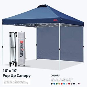 lot 9833 image: MasterCanopy Instant Pop Up Canopy With 1 Sidewall, Dark Blue