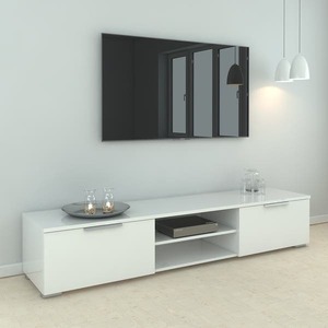 lot 9716 image: Porch & Den Matt 2 Drawer And 2 Shelf TV Stand White