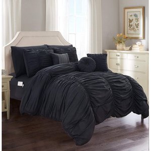 lot 9872 image: All Season Luxury Bed In A Bag 10pc Pleated Comforter Set Queen