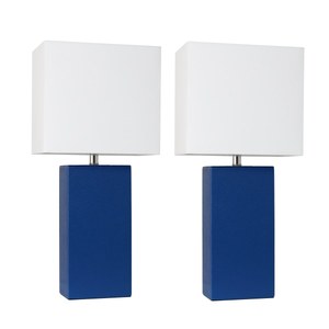 lot 643 image: Modern Leather Table Lamps with White Fabric Shades, Blue