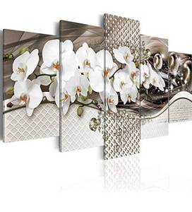 lot 657 image: 5 Panel Butterfly Orchid Flowers Canvas Print Wall Art Painting Decor For Hom...
