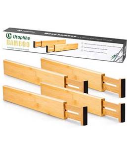 lot 679 image: Utoplike 4 Pcs Bamboo Kitchen Drawer Dividers 16.8-21.8 inadjustable Drawer Org