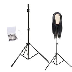 lot 1579 image: GOODOFFERPLACE Wig Stand Metal Mannequin Head Tripod Stand Adjustable with Carry Bag 30pc TPIN for Cosmetology Training Head block head hairextension