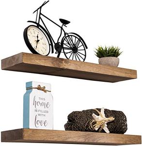lot 1581 image: Floating Shelves Rustic Wood Wall Shelf USA Handmade  Set of 2 (Light Walnut, 24 x 5.5)