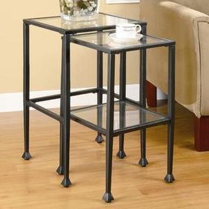 lot 1585 image: No Glass  2-piece Glass and Metal Nesting Tables Black