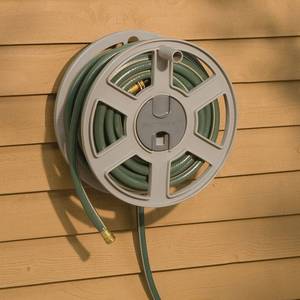 lot 1589 image: Suncast 100 ft. Sidewinder� Mounted Resin Hose Reel, Taupe