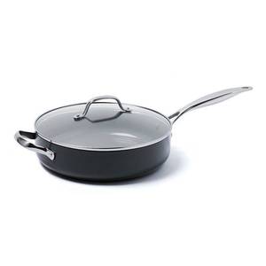 lot 1610 image: GreenPan Valencia 4 12-Quart Anodized Aluminum Ceramic Nonstick Saute Pan with Glass Lid in Black at Nordstrom