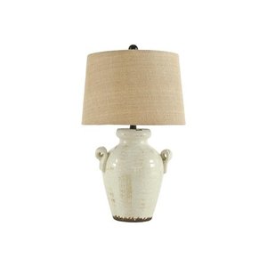 lot 1622 image: Signature Design by Ashley Emelda Cream 27 Ceramic Table Lamp