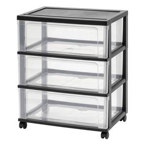 lot 1628 image: IRIS 3 Drawer Wide Plastic Storage Cart BlackNatural Clear