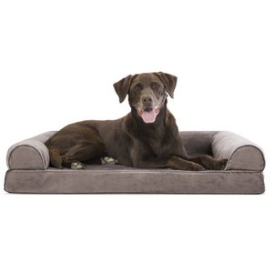 lot 1752 image: FurHaven Pet Dog Bed Orthopedic Faux Fur & Velvet Sofa-Style Couch Pet Bed for Dogs & Cats, Driftwood Brown, Large