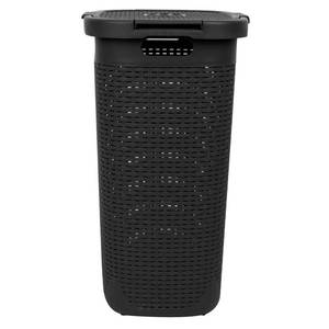 lot 1784 image: MISSING LID Mind Reader 60 Liter Hamper, Ventilated Clothes Basket with Carry Handles, Laundry Crate with Lid, Plastic Wicker, Black