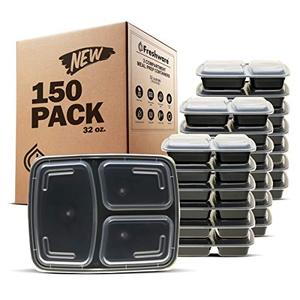 lot 1801 image: Freshware Meal Prep Containers 150 Pack 3 Compartment with Lids, Food Containers, Lunch Box, BPA Free, Stackable, Bento Box, MicrowaveDishwasherFreezer Safe (32 oz)