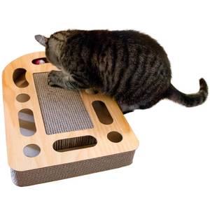 lot 1805 image: FurHaven Pet Cat Scratcher Archway Corrugated Cat Scratcher Busy Box with Catnip, Tan Woodgrain