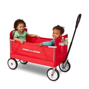 lot 1867 image: Radio Flyer, 3-in-1 EZ Fold Wagon, Padded Seat with Seat Belts, Red