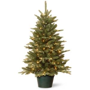 lot 20410 image: National Tree Company 3 Everyday Collections Small Tree in Green Pot with 100 Clear Lights