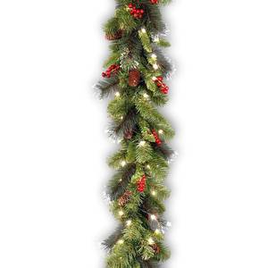 lot 20417 image: National Tree Company 9 Crestwood Spruce Silver Bristle Garland With Pine Cones, Berries, Glitter & 50 Clear Lights