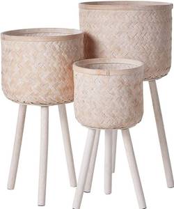 lot 20430 image: 14�� Round Bamboo Baskets With Wood Legs Item-AH0262