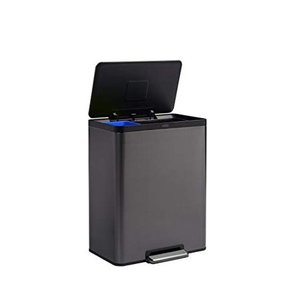 lot 20474 image: Rubbermaid Elite Stainless Steel Metal Dual Stream Step-On Trash Can for Home and Kitchen Waste and Recycling, 15.9 Gallon, Charcoal